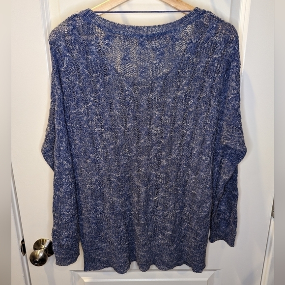 FREE People sweater heathered navy blue scoop neck open knit size xs oversized - Picture 2 of 3